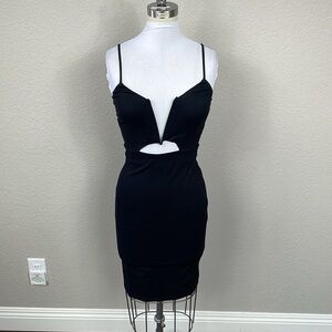NWT NBD Revolve LBD Sexy Black Sheath Dress Waist Cut Out Boned V Neck Sz S